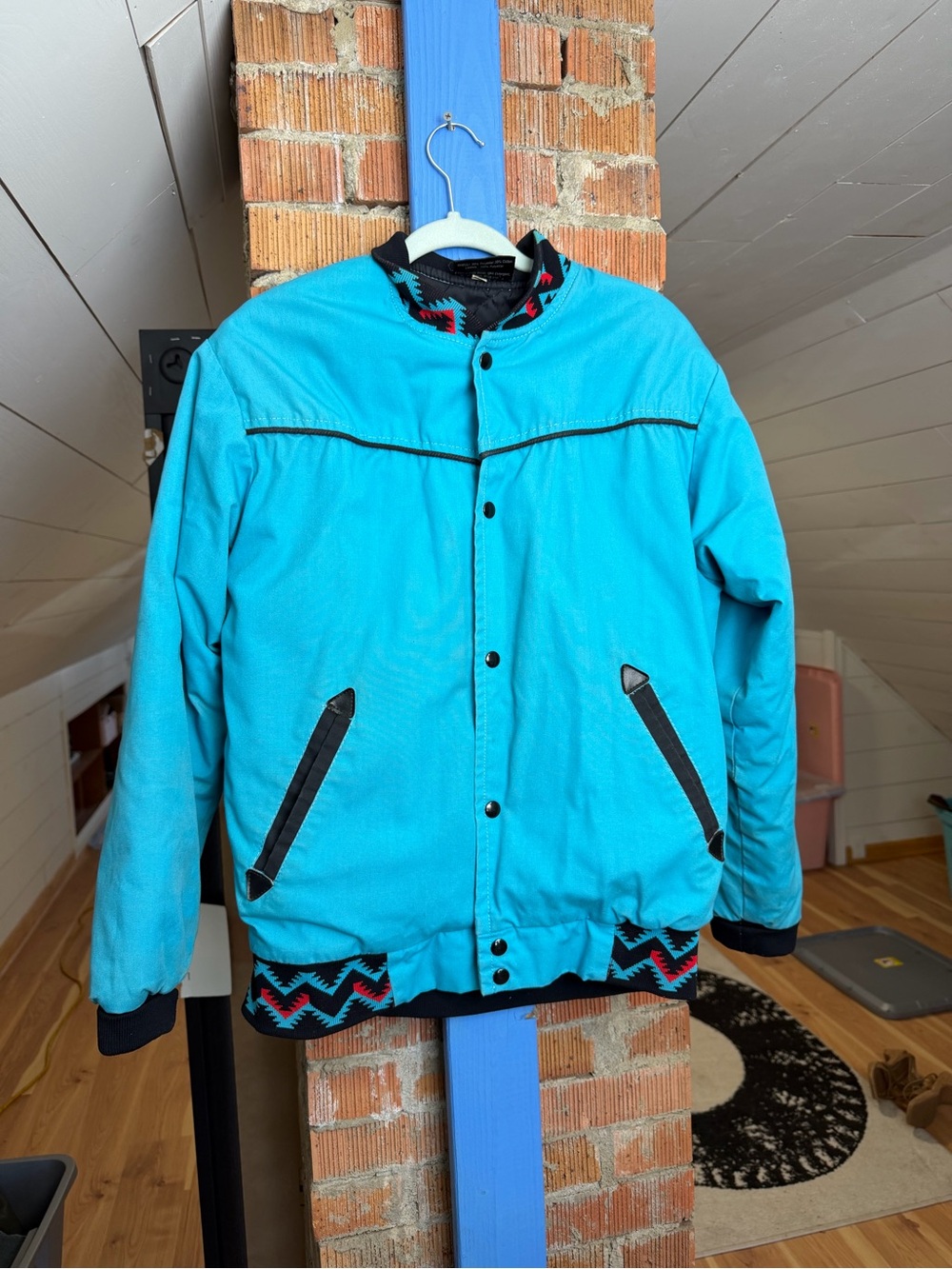 Vintage 80s Western Turquoise Men's Bomber Jacket